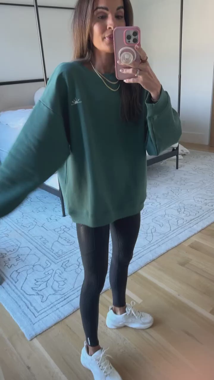 lauren kay sims tries on sunday morning oversized sweatshirt in forest wearing M/L