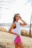 beige hour purpose tank in cloud white styled with sunrise performance shorts